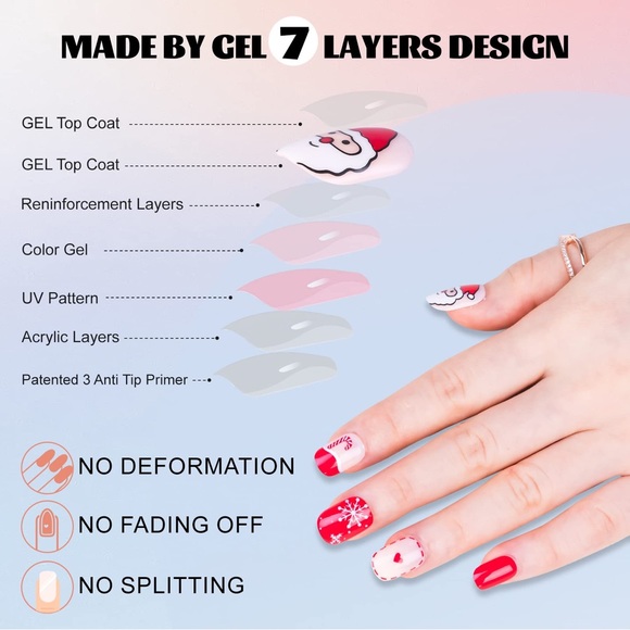 Christmas Short Press On/Glue Nails, 24pcs Square Fake Nails Full Cover Natural - Picture 4 of 11